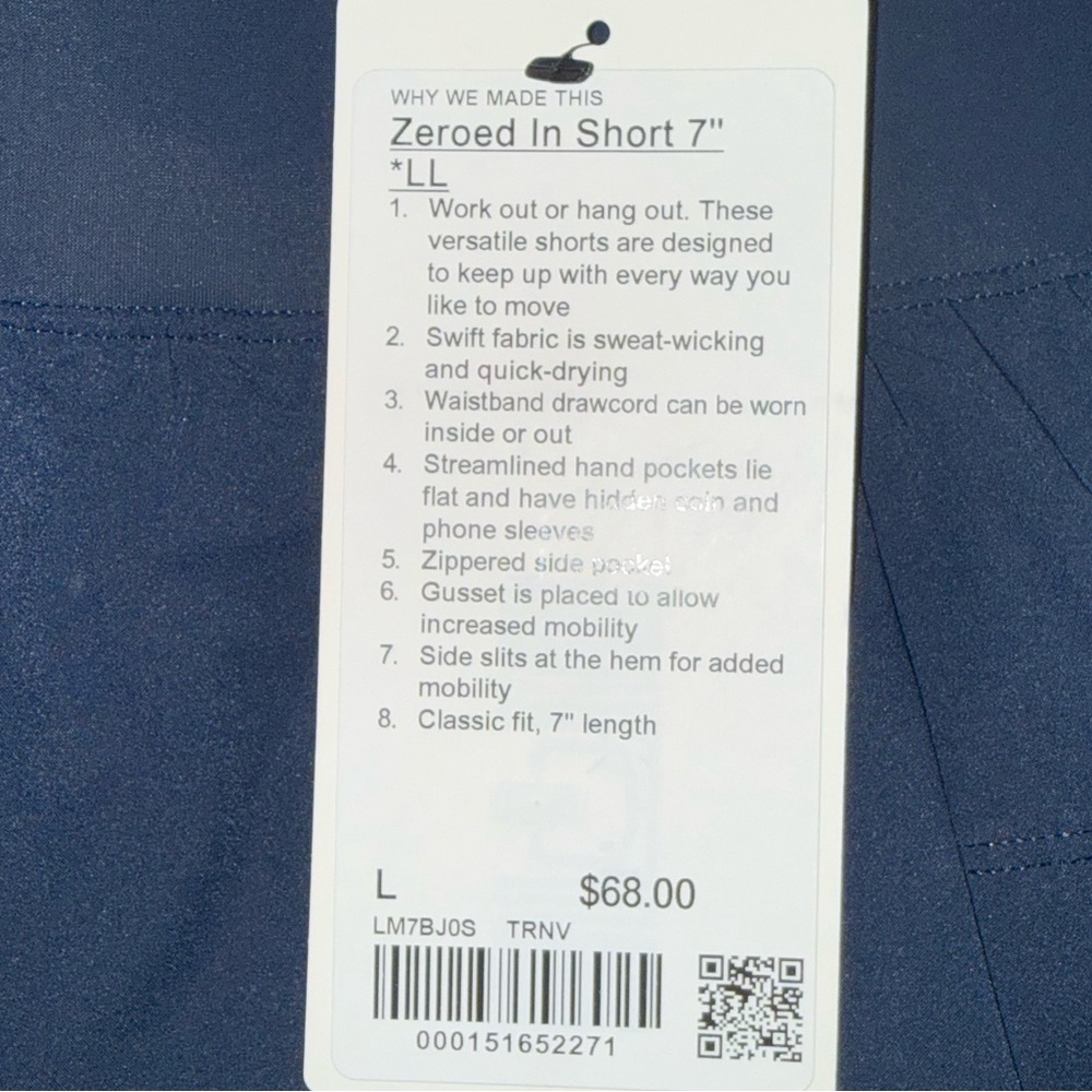 lululemon athletica NWT Navy Zeroed In 7” LL Shorts